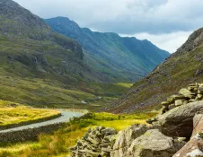 A winding road through mountainous scenery.