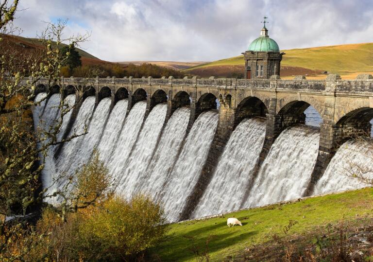 A dam with water spilling over