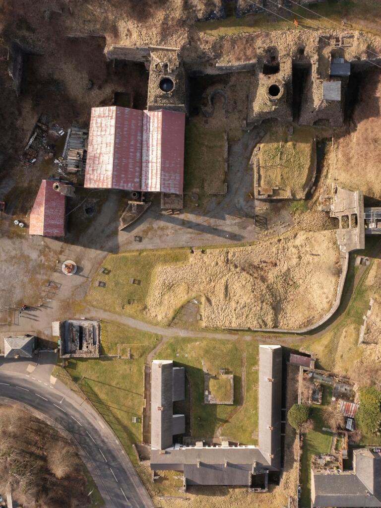 Aerial shot of a former ironworks.