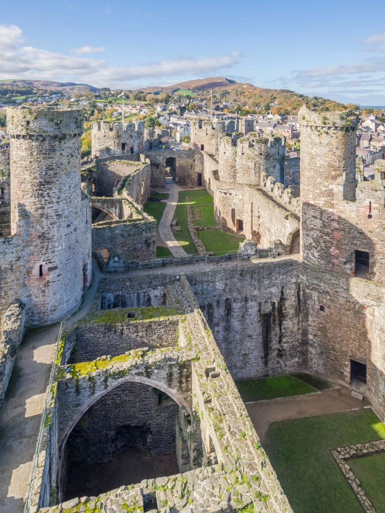 View of a castle from one of its turrets.