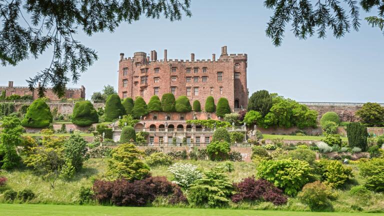 A grand view of Powis Castle and the Gardens.