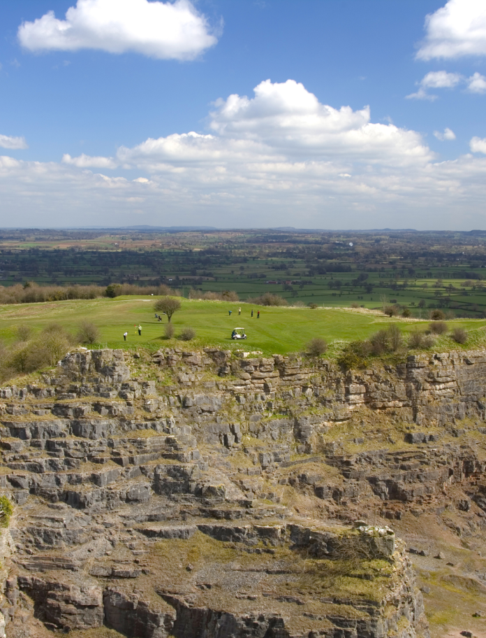 Dramatic cliff drop at Llanymynech Golf Club.
