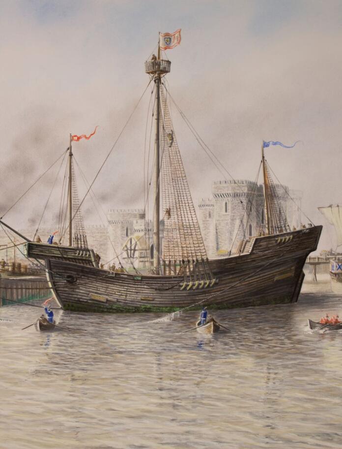 A painting of a medieval ship from the 15th century.