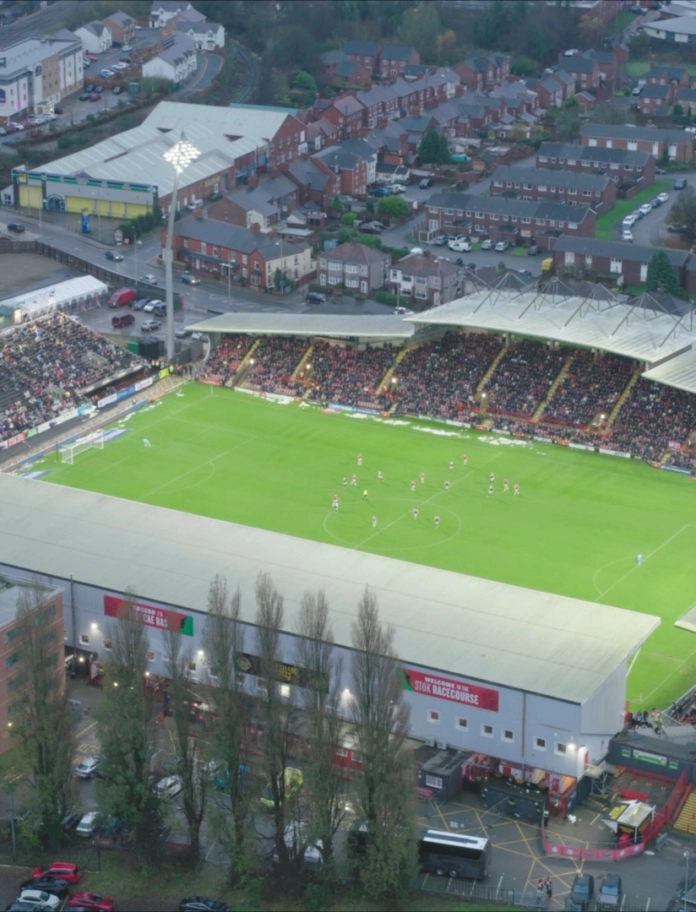 Aerial shot of a football stadium.