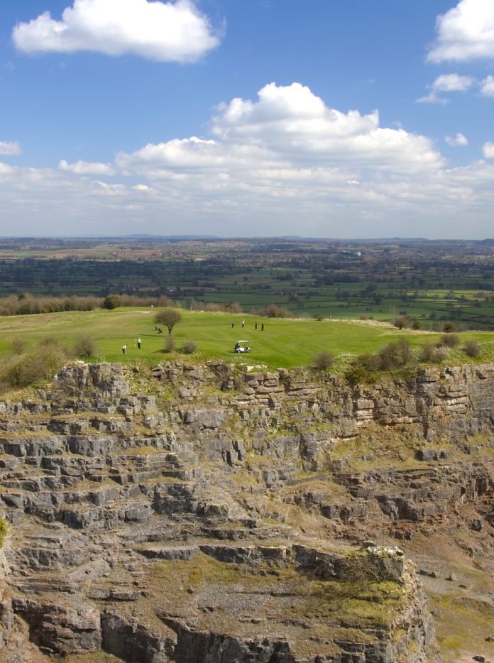 Dramatic cliff drop at Llanymynech Golf Club.