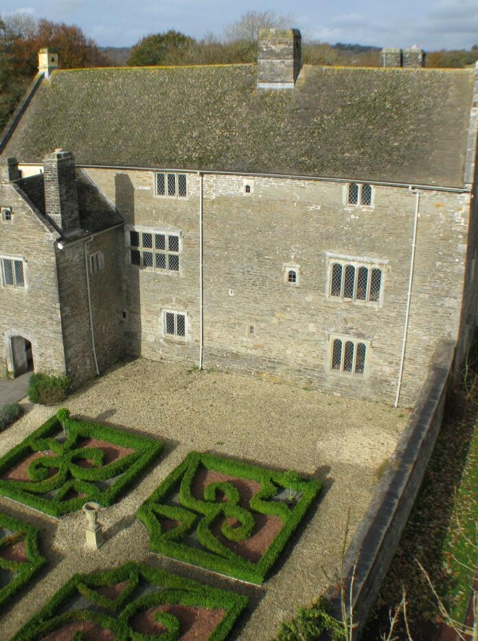 Aerial shot of an historic manor.