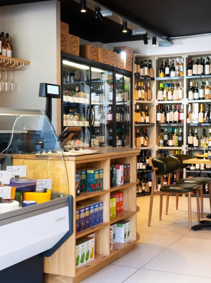 Welsh cheese counter and drinks display