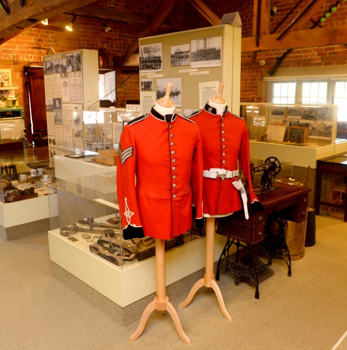 Wartime memorabilia on display in a museum.