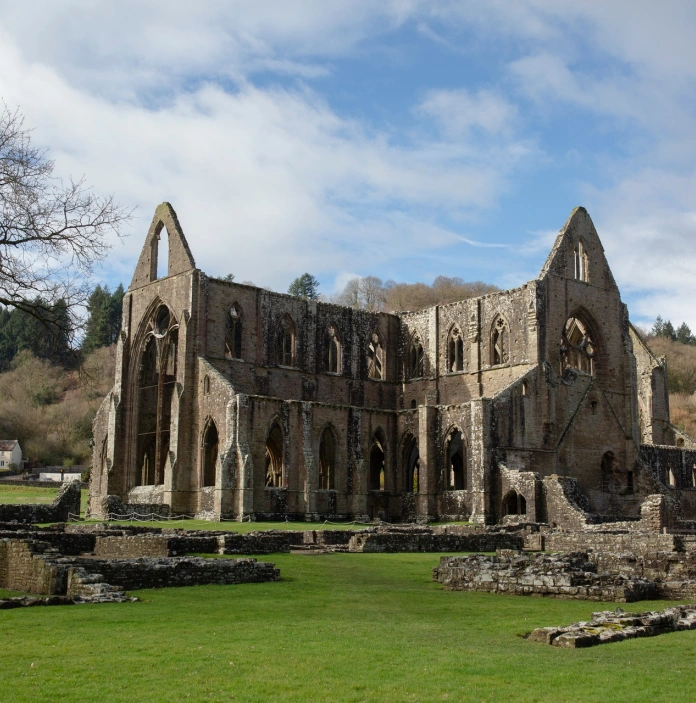 Ruins of an abbey on a sunny day.