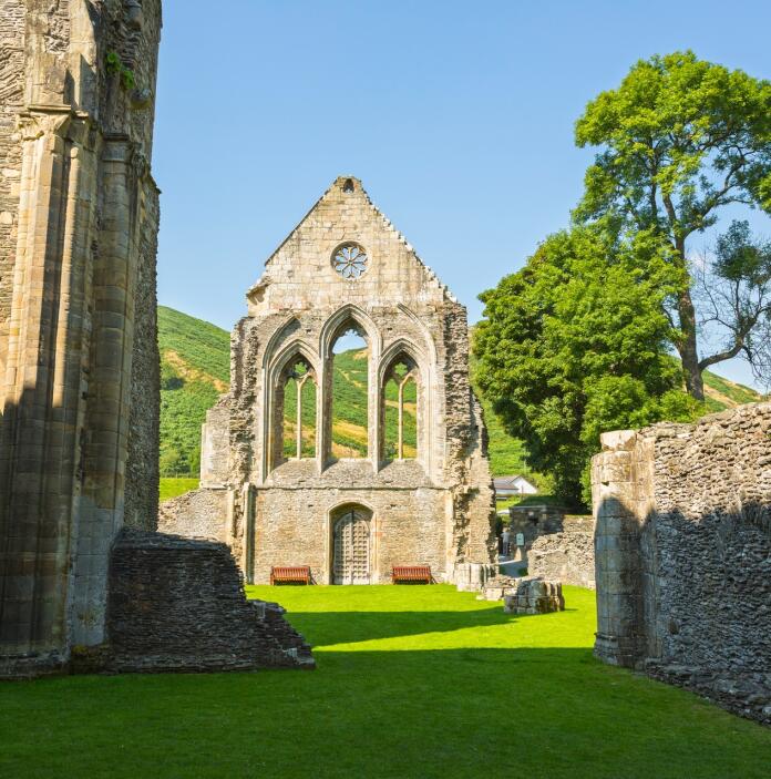 Ruins of an abbey on a sunny day.