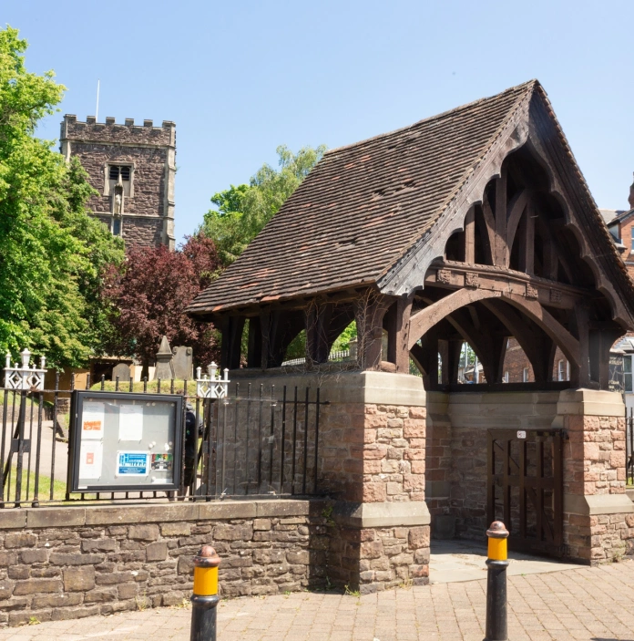 Arched entrance gate to a cathedral.
