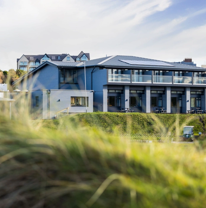 Club house on a golf course.