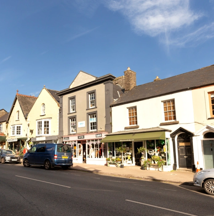 A street full of shops.