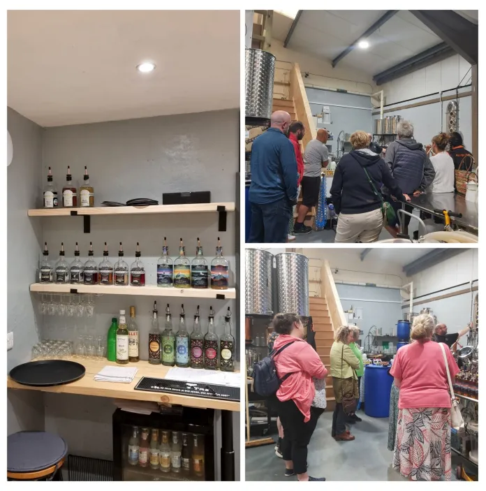 Group of people on a tour of a distillery.