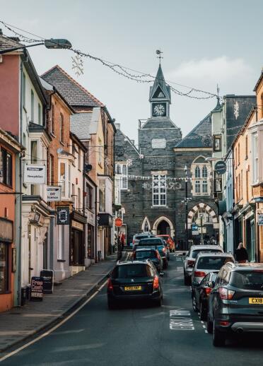 A street view of Cardigan town centre.