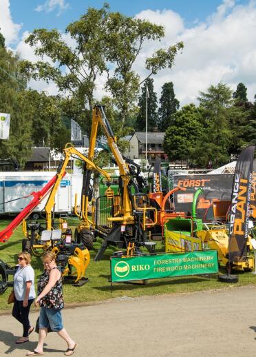 Agricultural machinery on display at Royal Welsh Show.