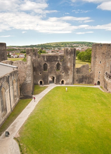 The inner courtyard of a castle taken from one of the towers.