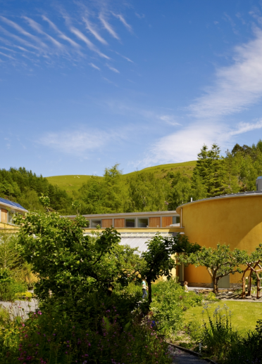 The organic gardens and the WISE building, Centre for Alternative Technology.
