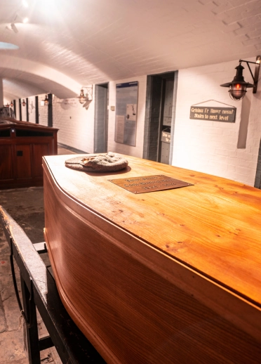 A coffin on display in Ruthin Gaol.