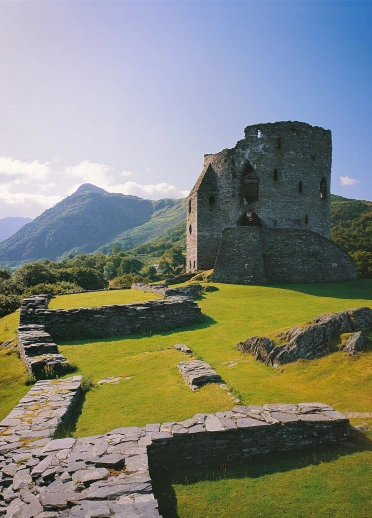 A castle tower on a sunny day.