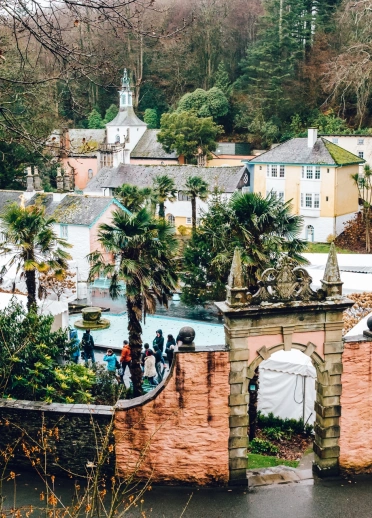 Food and craft tents in the grounds of an Italianate village.