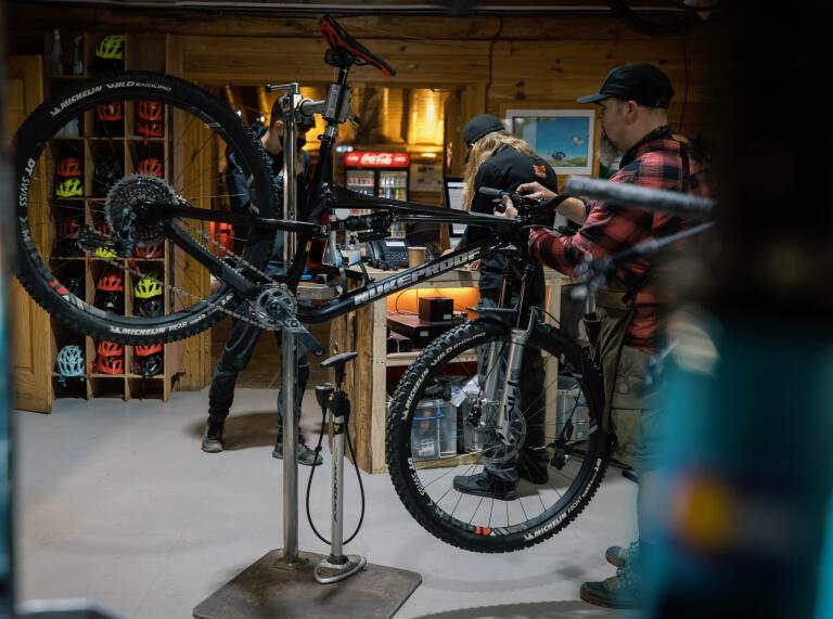 Bikes being fixed in a workshop.