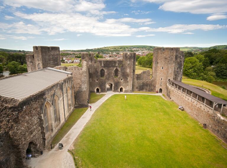 The inner courtyard of a castle taken from one of the towers.