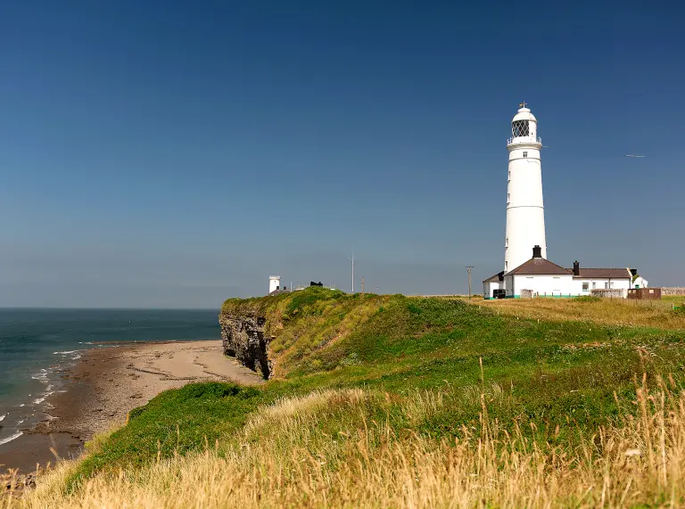 View of Monk Nash lighthouse along side the beach., Vale of Glamorgan.