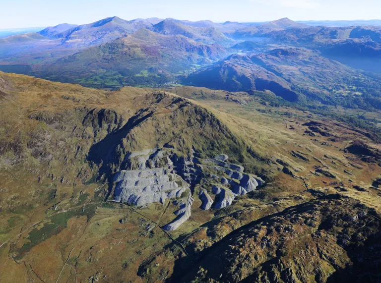 Aerial shot of an abandonded quarry.