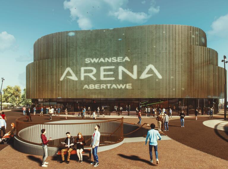 External artist impression of a music and arts arena.