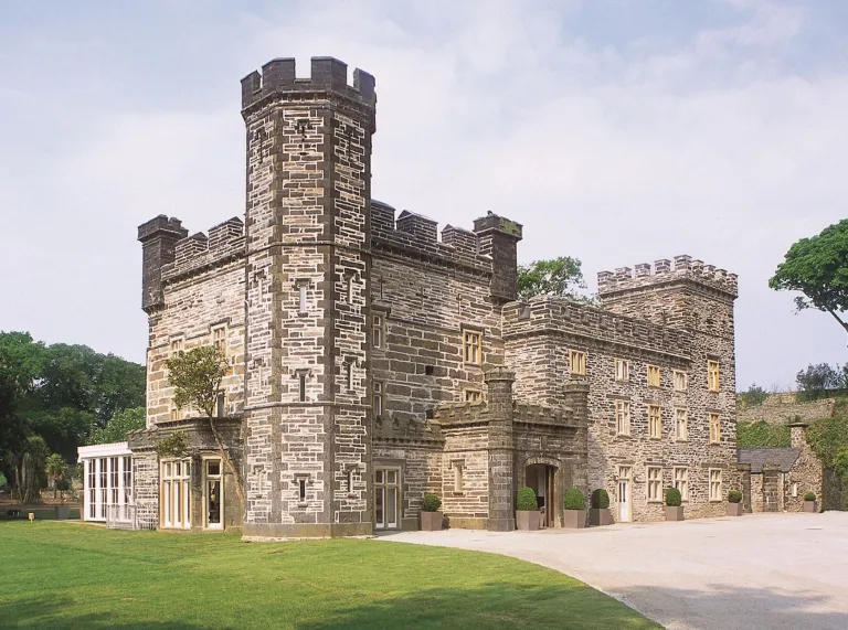Frontage of a castle hotel.