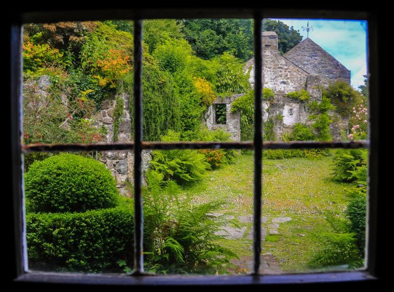 Courtyard view from inside a National Trust property.