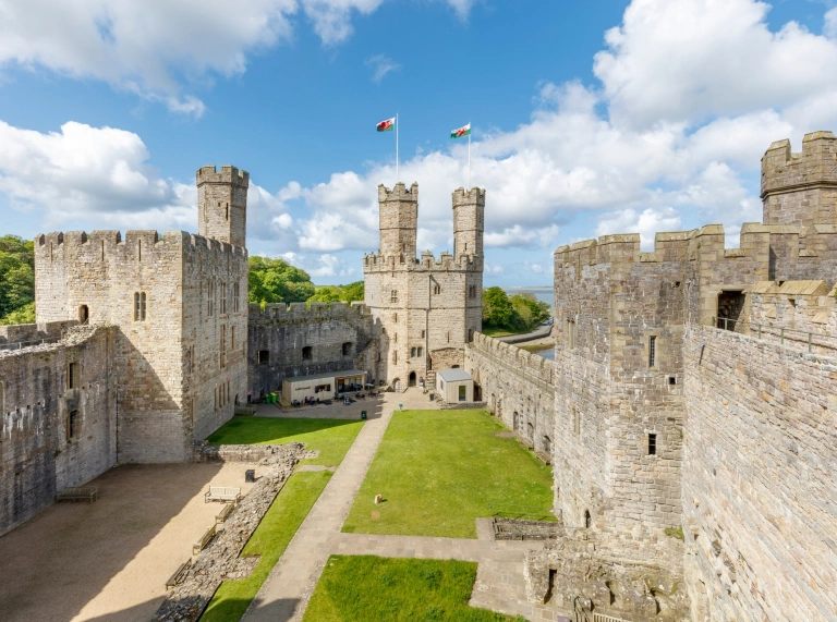 Inside the courtyard of a castle.