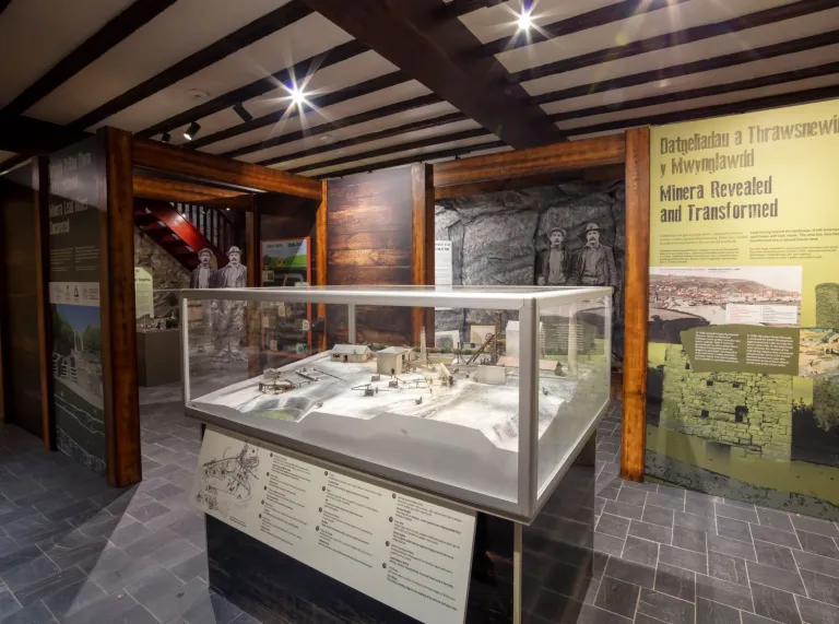 Exhibition including a model in a glass casing at a lead mine.