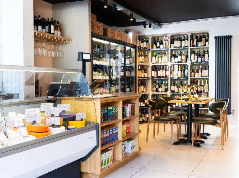Welsh cheese counter and drinks display
