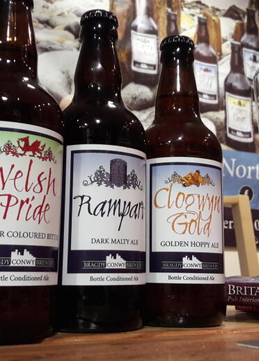 Selection of Bragdy Conwy Brewery bottles of beer.