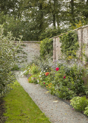 Walled garden with roses at Llanerchaeron.