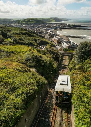 looking down Aberystwyth Cliff Railway.