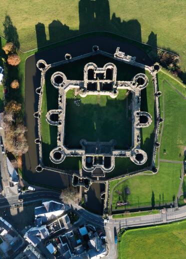 Aerial shot of a castle.