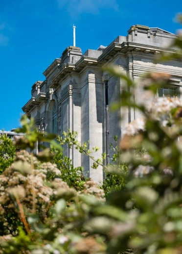 Frontal view of National Library of Wales.