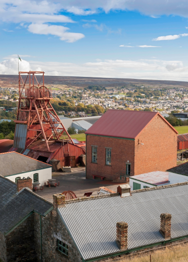 Industrial equipment and buildings at the Big Pit coal mine in Blaenavon.