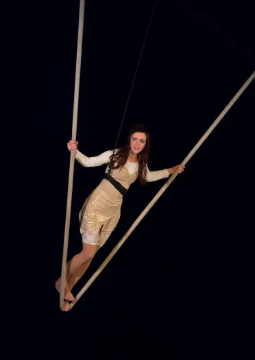 Trapeze artist on a rope at Green Man Festival.