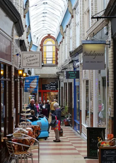 A shopping arcade in a city