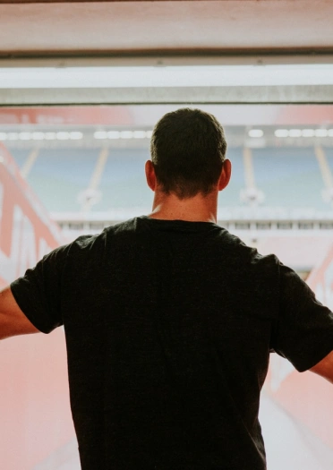 Sam Warburton opening the doors in the players tunnel about to walk out onto the pitch.