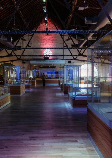 glass museum display cases.