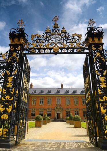 The magnicent gates opening to Tredegar House.