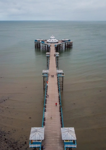 An aerial shot of a long pier.