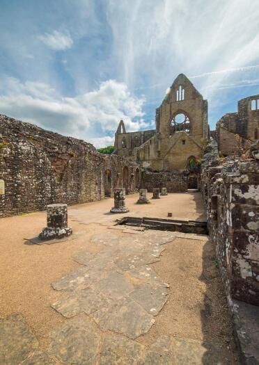 Ruins of an abbey on a sunny day.