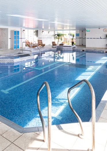 The pool in a spa at a luxury hotel.
