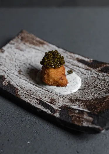 A close up of a starter dish at Ynyshir Restaurant.